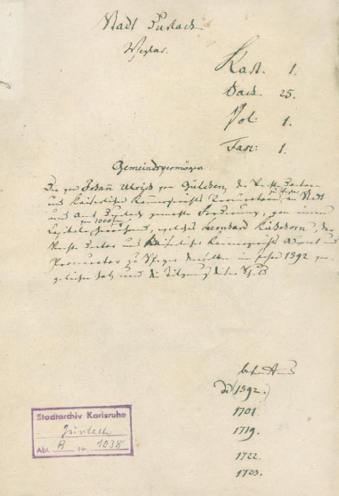 Große Abbildung Nr.1: 126-1796 Stadt Durlach.: (Deutschland, Karlsruhe, Handschriften)