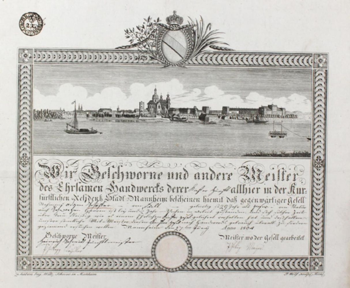 Große Abbildung Nr.1: 126-1812 Gesellenbrief.: (Deutschland, Mannheim)