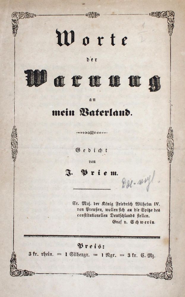 Große Abbildung Nr.1: 126-1838 Priem,J.P.: (Deutschland, Revolution 1848/49 - Vormärz - Politik)