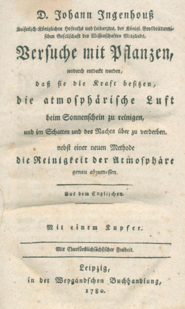 Große Abbildung Nr.1: 126-184 Ingenhousz,J.: (Aus der Sammlung Professor Dr.Dr.Johannes Büttner Teil 1)