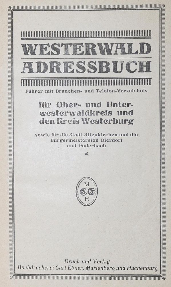 Große Abbildung Nr.1: 126-1869 Westerwald Adressbuch.: (Deutschland)