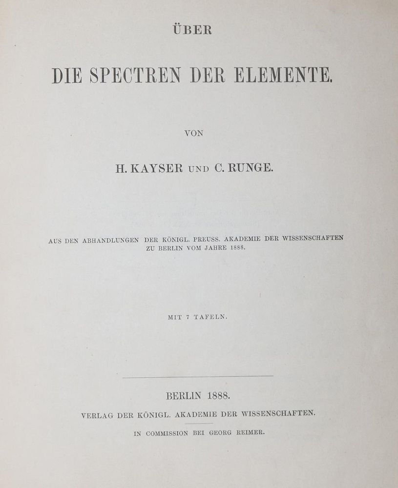 Große Abbildung Nr.1: 126-193 Kayser,H. u. C.Runge.: (Aus der Sammlung Professor Dr.Dr.Johannes Büttner Teil 1)