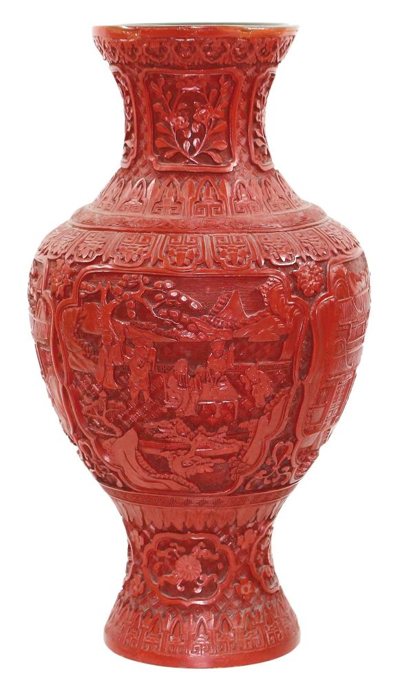 Große Abbildung Nr.1: 126-2248 Rotlackvase hoch.: (Asiatika, China)