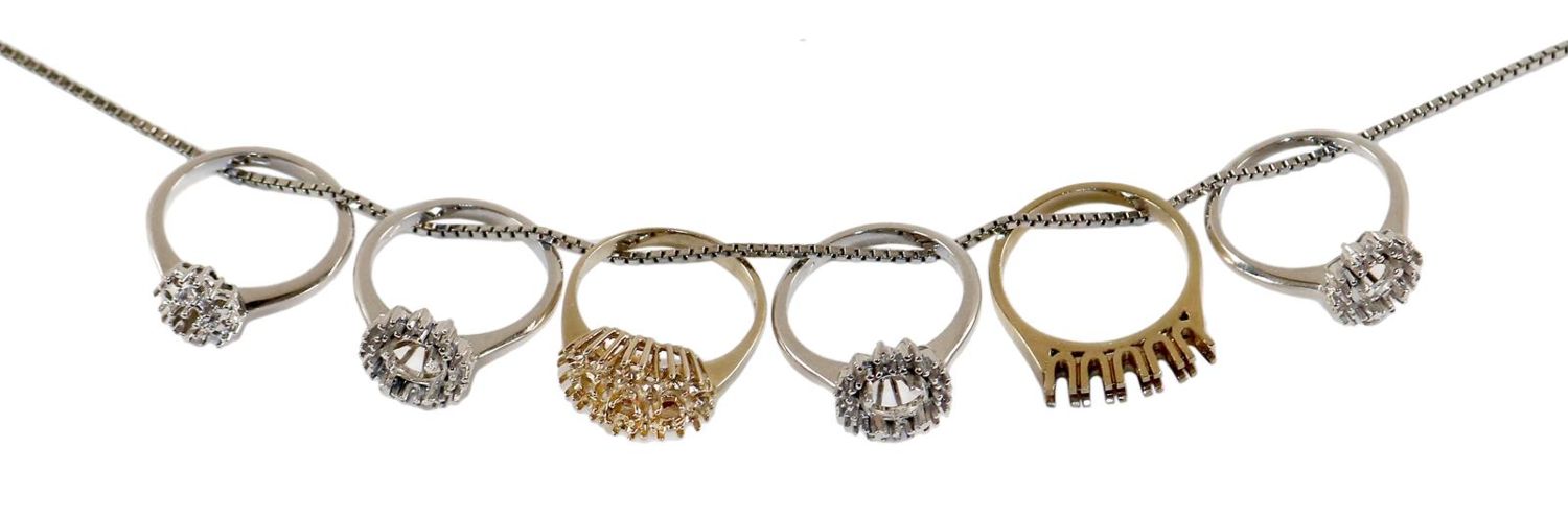 Große Abbildung Nr.3: 126-2397 6 Damenringe 585 WG/GG: (Schmuck, DRC Pforzheim)