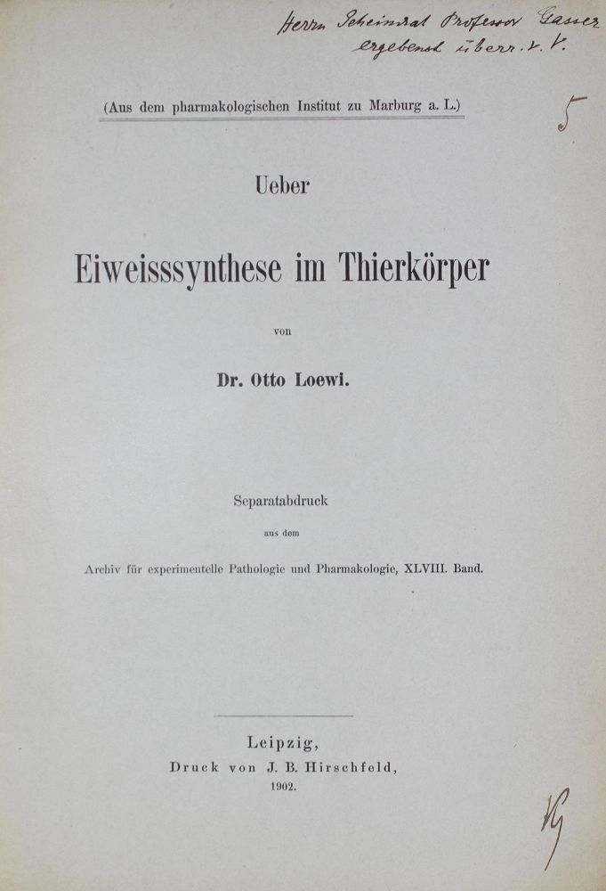 Große Abbildung Nr.1: 126-240 Loewi,O.: (Aus der Sammlung Professor Dr.Dr.Johannes Büttner Teil 1)