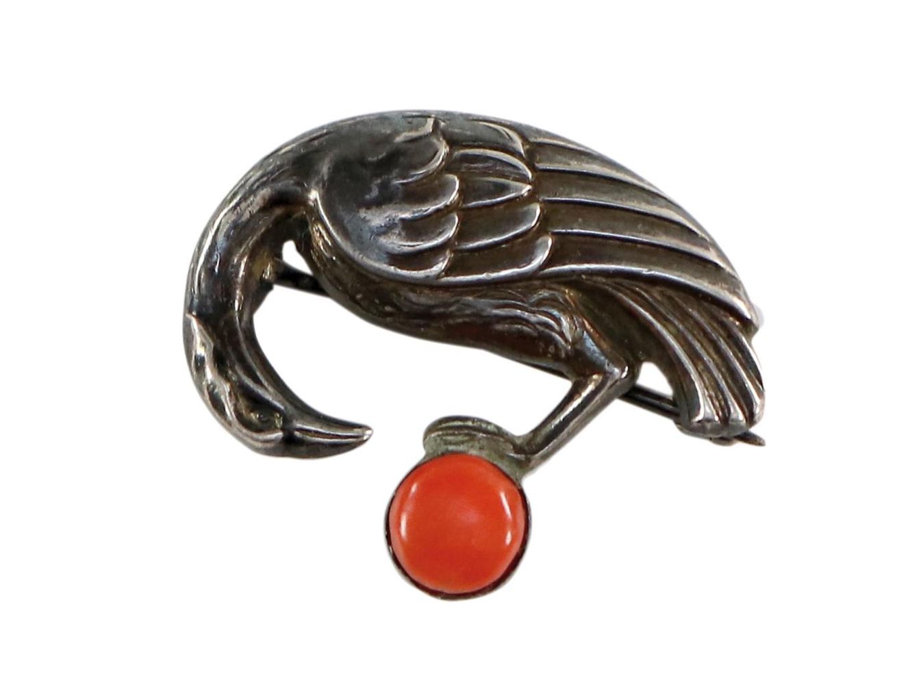 Große Abbildung Nr.1: 126-2474 Vogelbrosche mit Koralle: (Schmuck, Theodor Fahrner)