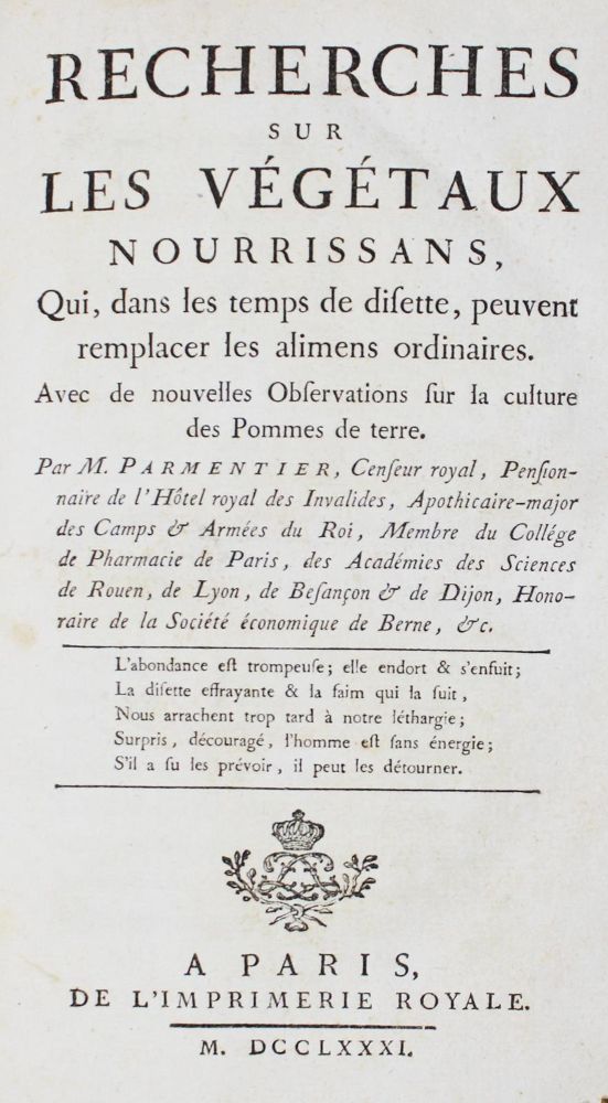 Große Abbildung Nr.1: 126-272 Parmentier,(A.A.).: (Aus der Sammlung Professor Dr.Dr.Johannes Büttner Teil 1)