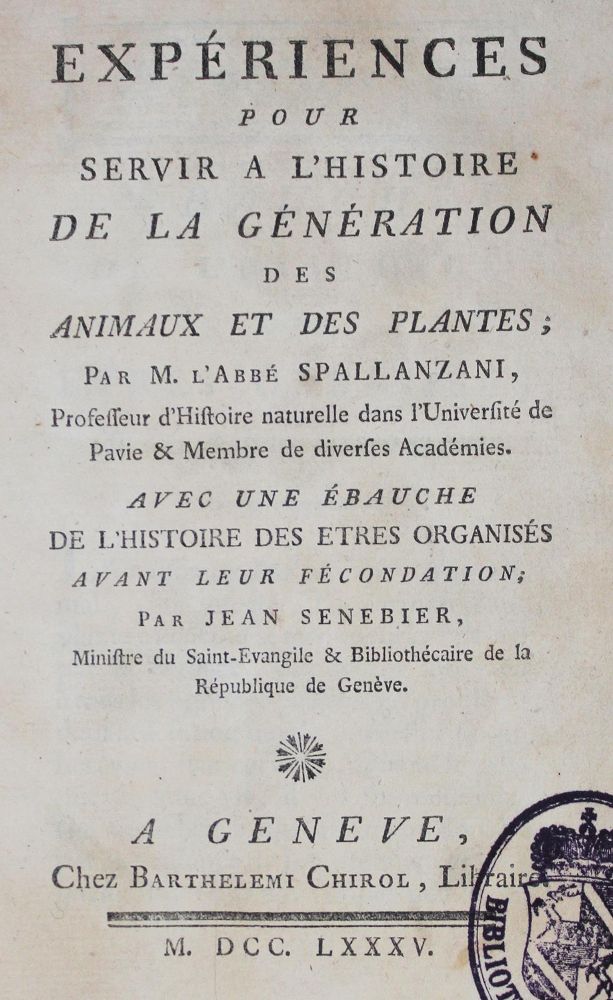 Große Abbildung Nr.1: 126-317 Spallanzani,(L.).   : (Aus der Sammlung Professor Dr.Dr.Johannes Büttner Teil 1)