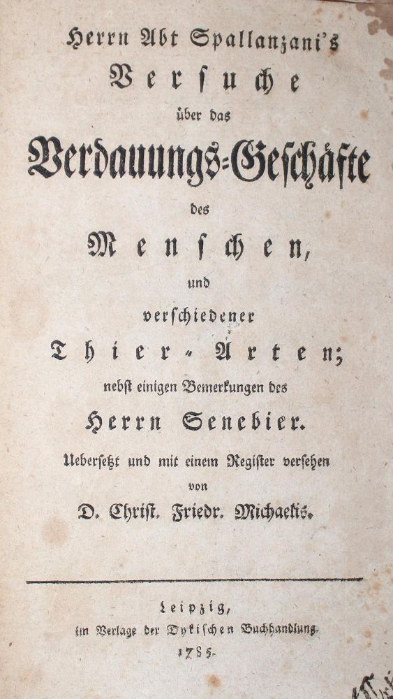 Große Abbildung Nr.1: 126-319 Spallanzani,(L.).: (Aus der Sammlung Professor Dr.Dr.Johannes Büttner Teil 1)