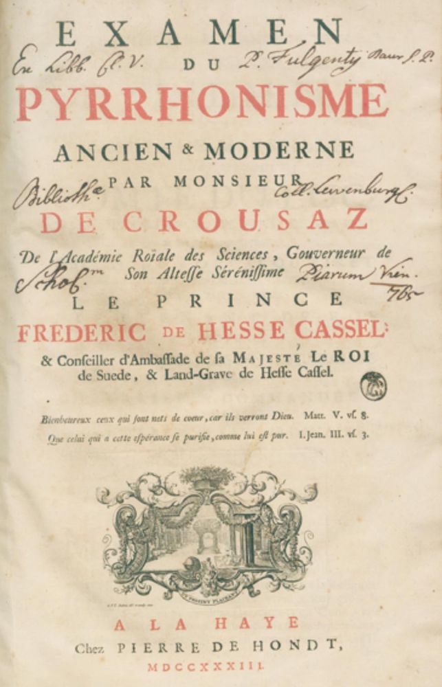 Große Abbildung Nr.1: 126-443 Crousaz,(J.P.de).: (Alte Drucke, Handschriften und Theologie)