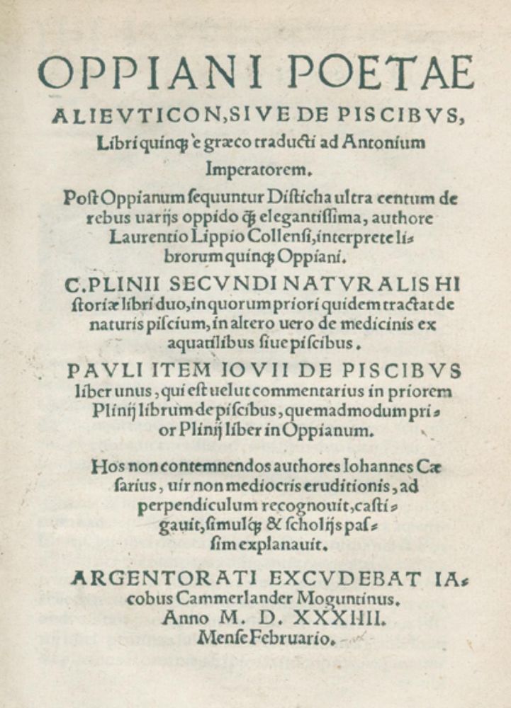 Große Abbildung Nr.1: 126-570 Oppianus (Anazarbensis).: (Alte Drucke, Handschriften und Theologie)