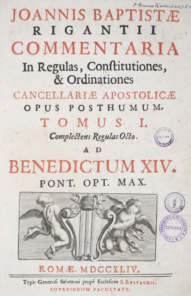 Große Abbildung Nr.1: 126-602 Rigantius,J.B.: (Alte Drucke, Handschriften und Theologie)