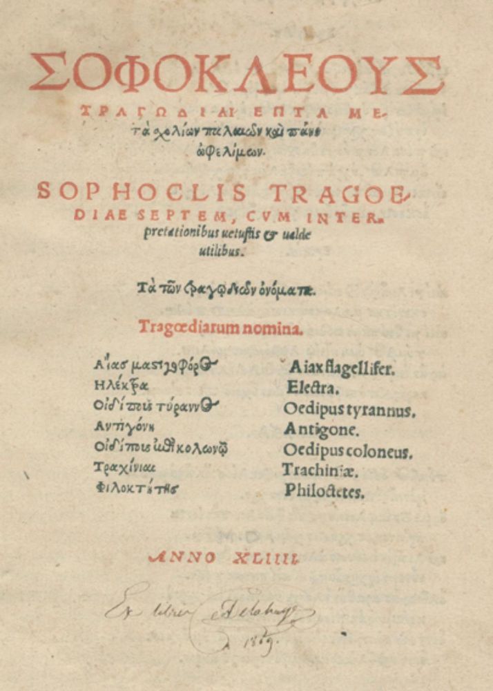 Große Abbildung Nr.1: 126-639 Sophokles.: (Alte Drucke, Handschriften und Theologie)