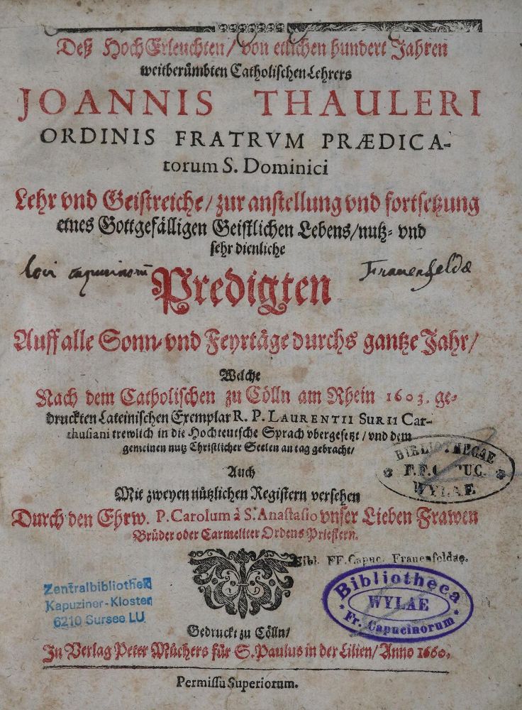 Große Abbildung Nr.1: 126-647 Tauler,J.: (Alte Drucke, Handschriften und Theologie)
