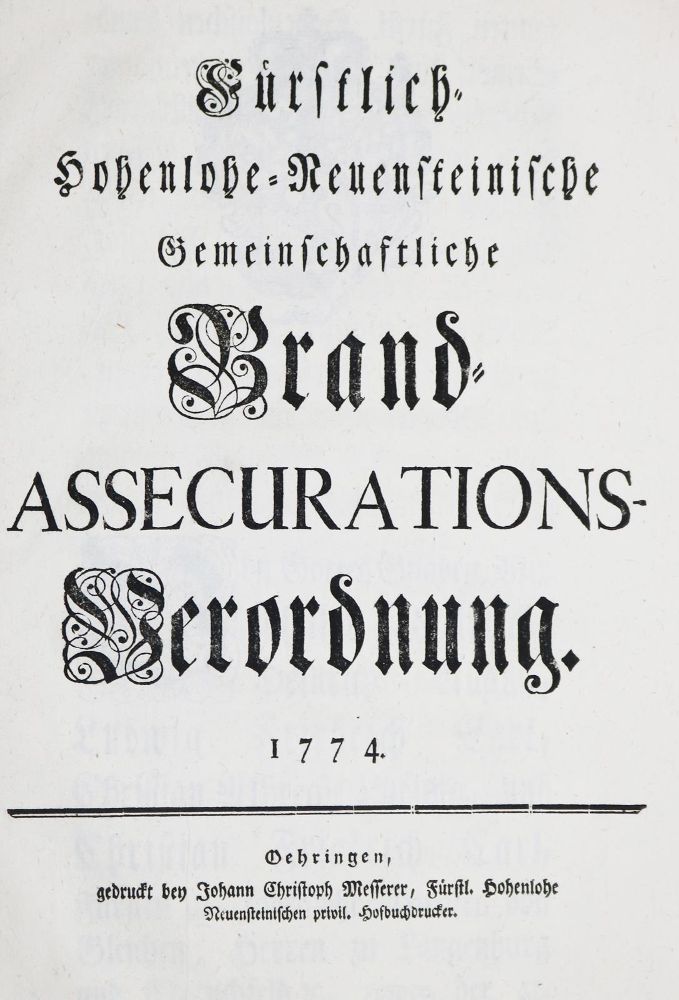 Große Abbildung Nr.1: 126-680 Brand-Assecurations-Verordnung,: (Wirtschaft, Oehringen)