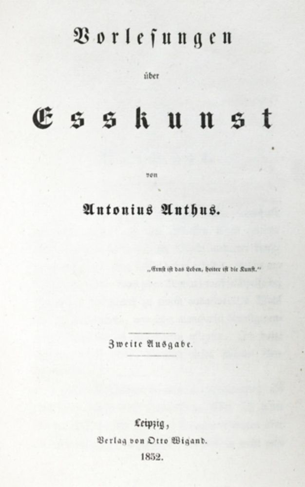 Große Abbildung Nr.1: 126-878 Anthus,A. (d.i. G.B.Blumröder).: (Küche und Haushalt, Gastrosophie)