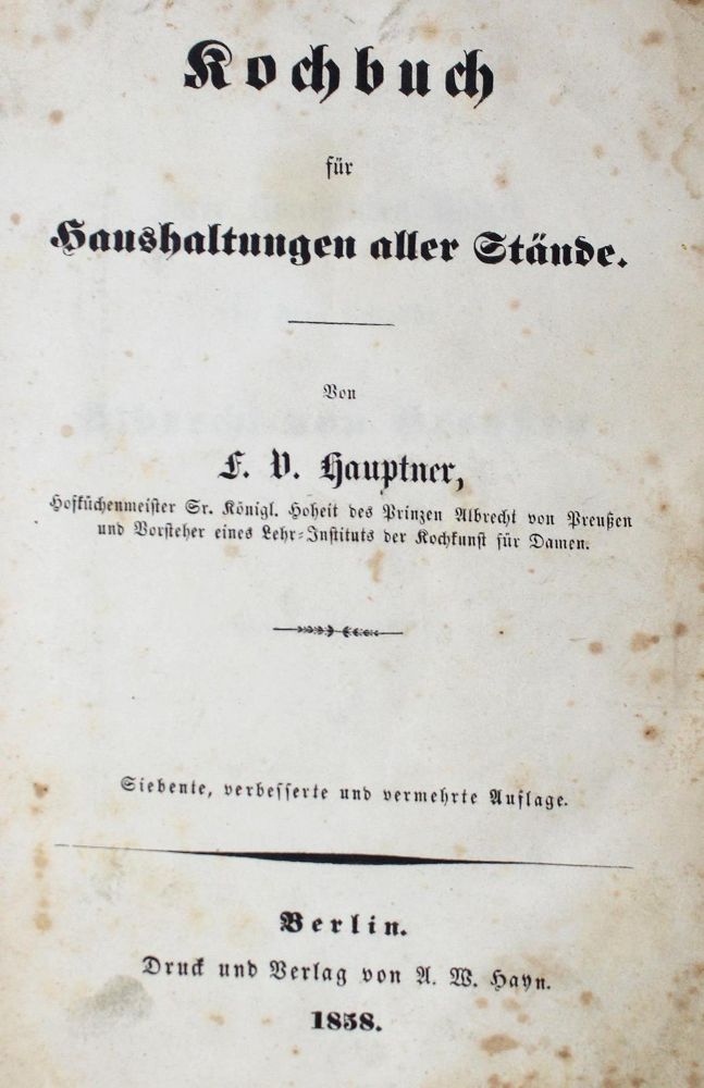 Große Abbildung Nr.1: 126-911 Hauptner,F.v.: (Küche und Haushalt, Kochbücher)