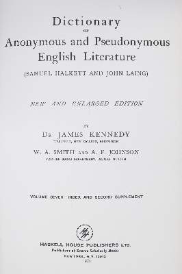 Bild Nr.1: 126-1058 Halkett,S. u. J.Laing.: (Bibliographie und Buchwesen)