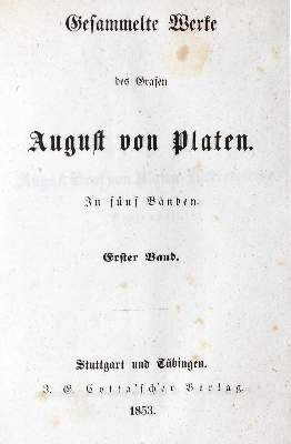 Bild Nr.1: 126-1323 Platen,A.v.: (Literatur und illustrierte Bücher bis 19.Jahrhundert)