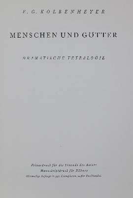 Bild Nr.1: 126-1462 Kolbenheyer,E.G.: (Literatur und illustrierte Bücher 20.Jahrhundert - Alte Literatur in modernen Ausgaben)