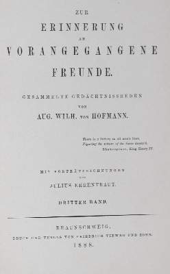 Bild Nr.1: 126-174 Hofmann,A.W.v.: (Aus der Sammlung Professor Dr.Dr.Johannes Büttner Teil 1)