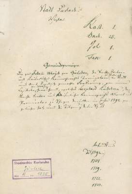 Bild Nr.1: 126-1796 Stadt Durlach.: (Deutschland, Karlsruhe, Handschriften)