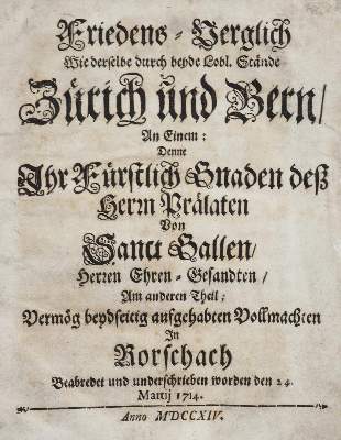 Bild Nr.1: 126-1961 Friedens-Verglich: (Schweiz, Toggenburger Krieg)