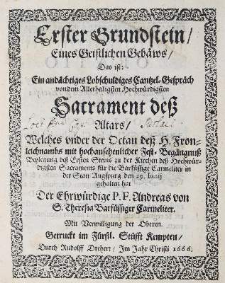 Bild Nr.1: 126-381 Andreas a Sancta Theresia.: (Alte Drucke, Handschriften und Theologie)