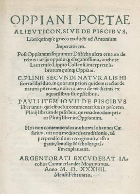 Bild Nr.1: 126-570 Oppianus (Anazarbensis).: (Alte Drucke, Handschriften und Theologie)