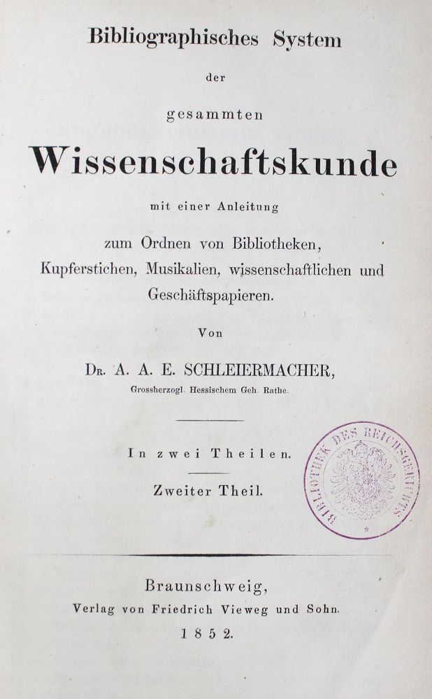 Große Abbildung Nr.1: 127-1137 Schleiermacher,A.A.E.: (Bibliographie und Buchwesen)