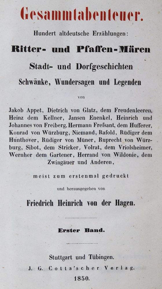 Große Abbildung Nr.1: 127-1247 Hagen,F.H.v.d.: (Literatur und illustrierte Bücher bis 19.Jahrhundert)