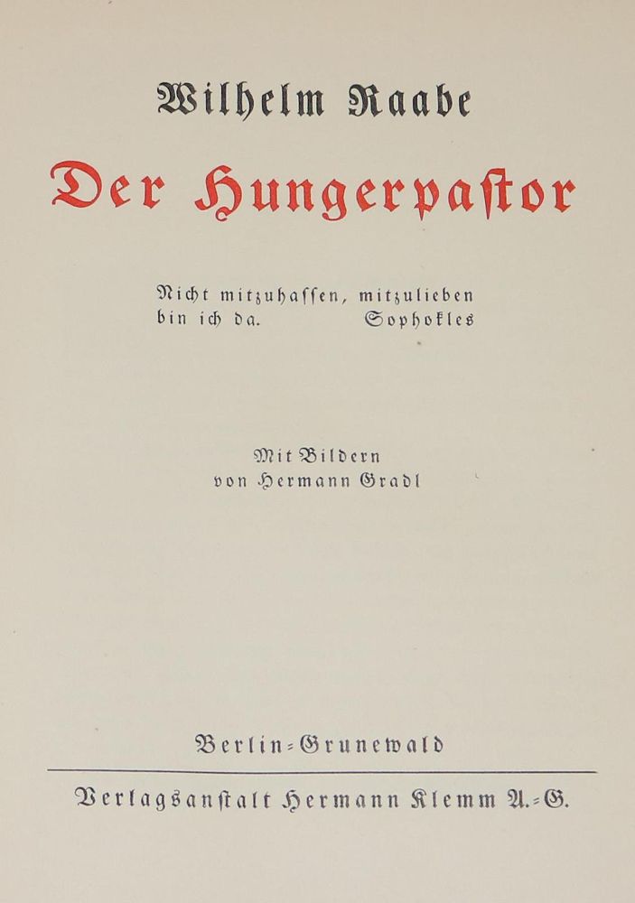 Große Abbildung Nr.1: 127-1425 Raabe,W.: (Literatur und illustrierte Bücher 20.Jahrhundert - Alte Literatur in modernen Ausgaben)