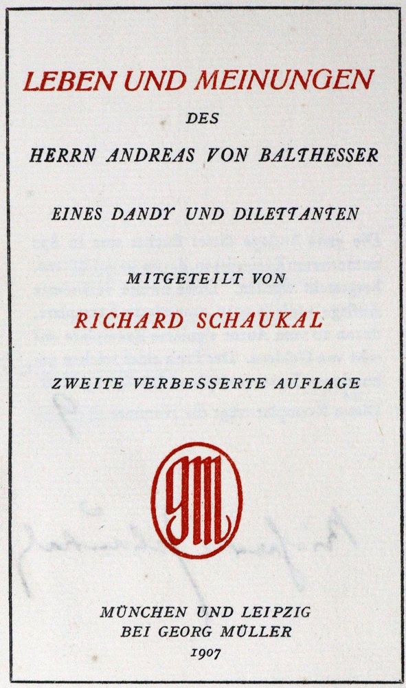 Große Abbildung Nr.1: 127-1441 Schaukal,R.: (Literatur und illustrierte Bücher 20.Jahrhundert - Alte Literatur in modernen Ausgaben)