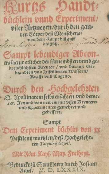 Große Abbildung Nr.1: 127-1470 Apollinaris,Q. (d.i. W.H.Ryff).: (Botanik, Kräuterbücher)