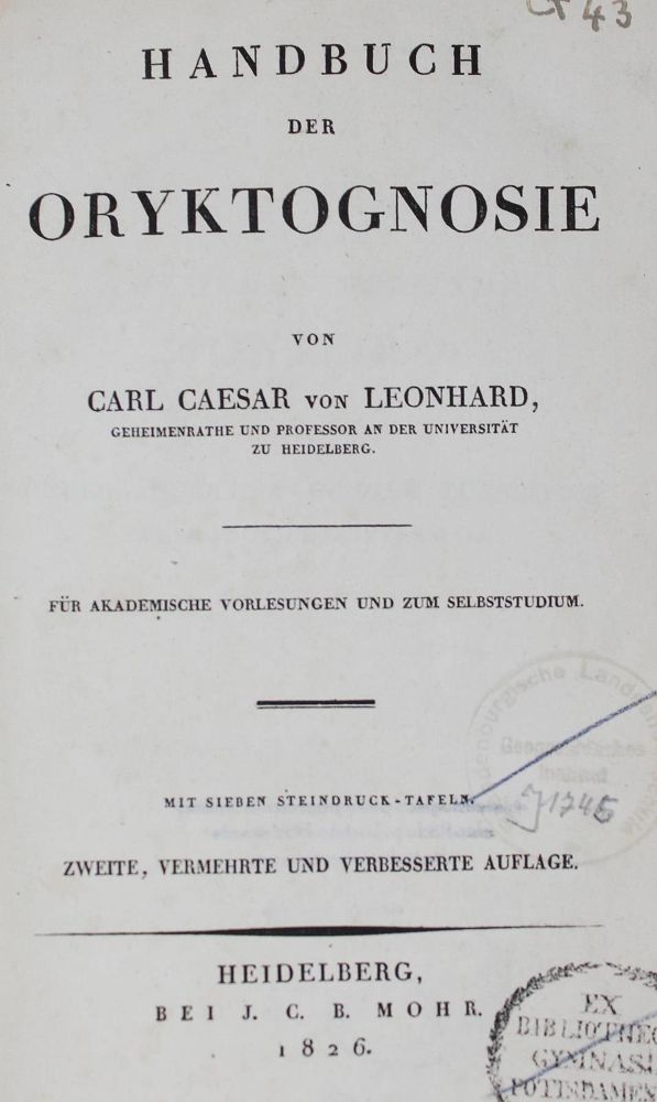 Große Abbildung Nr.1: 127-1550 Leonhard,K.C.v.: (Verschiedene Gebiete - Varia, Geologie - Mineralogie u. Paläontologie, Oryktognosie)