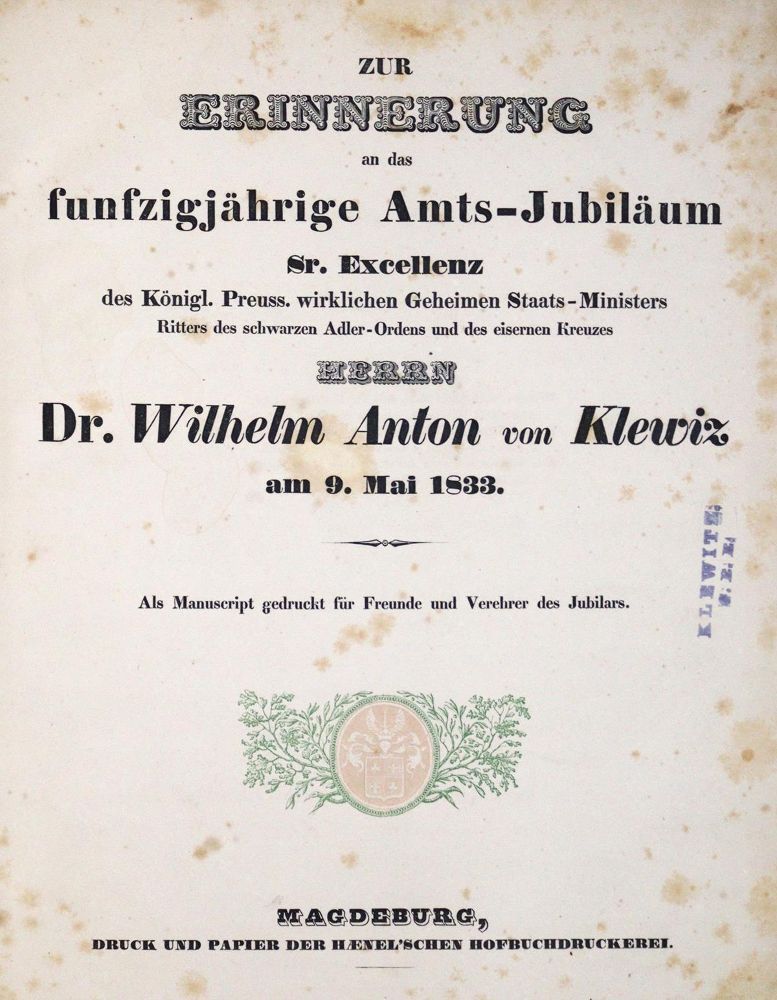 Große Abbildung Nr.1: 127-1682 (Burchardt,J.H.B.).: (Deutschland, Preussen, Klewitz)