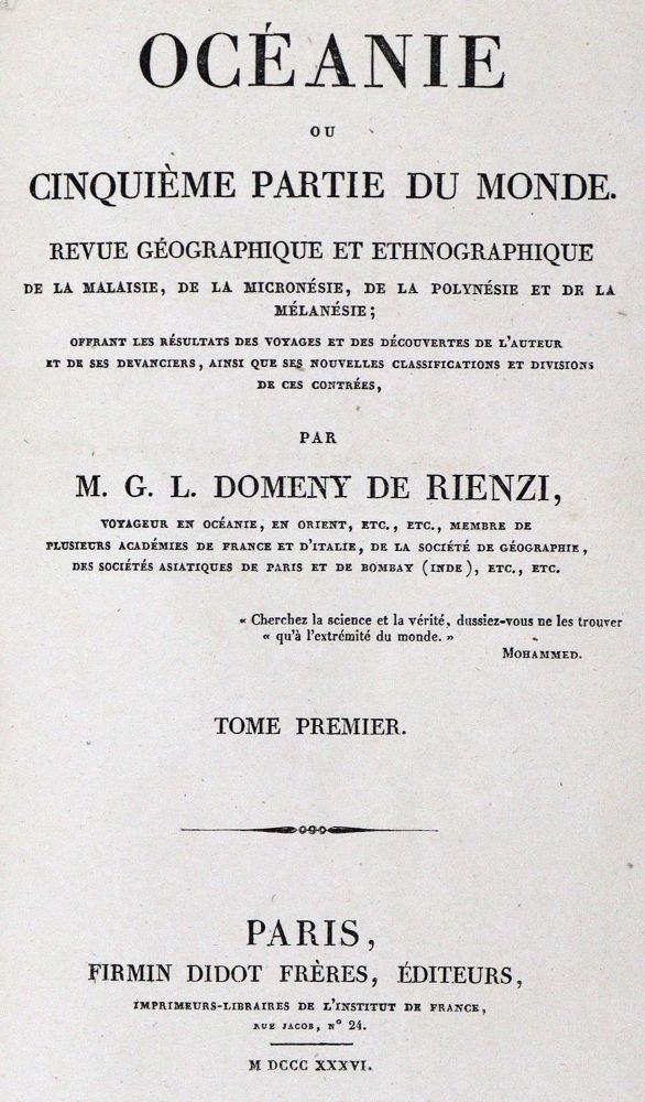 Große Abbildung Nr.1: 127-1809 Rienzi,G.L.Domeny de.: (Verschiedene Länder - Geschichte, Südsee)