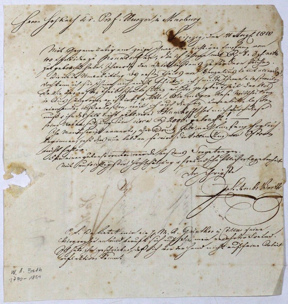 Große Abbildung Nr.1: 127-1819 Barth, Wilhelm Ambrosius,: (Autographen)