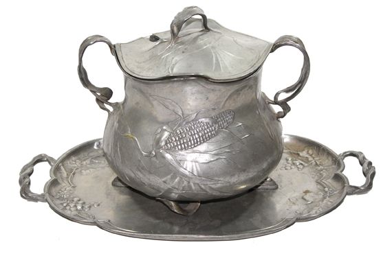 Große Abbildung Nr.1: 127-1887 Orivit, Jugendstil Zinnbowle: (Varia)