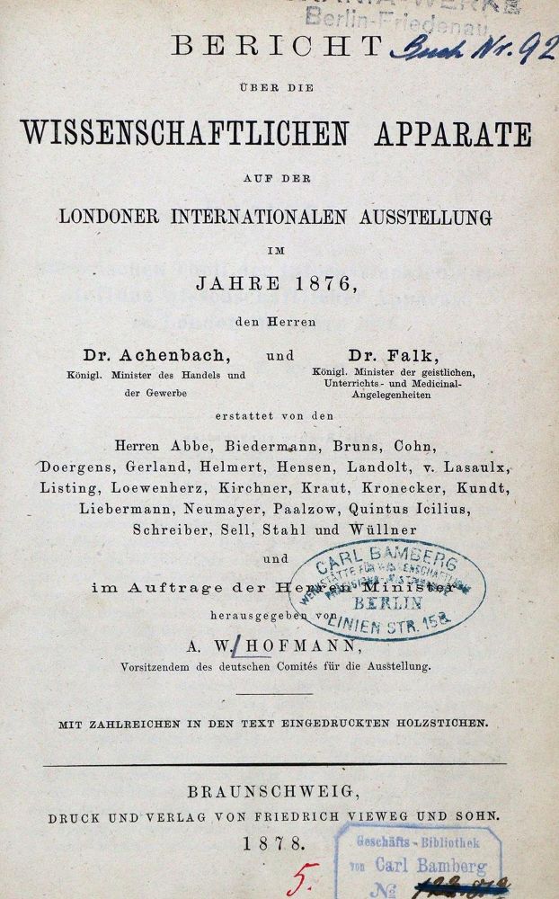 Große Abbildung Nr.1: 127-202 Hofmann,A.W. (Hrsg.).: (Aus der Sammlung Professor Dr.Dr.Johannes Büttner Teil 1)