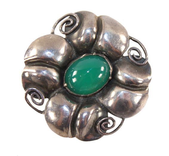 Große Abbildung Nr.1: 127-2195 Prachtbrosche mit Chrysopras: (Schmuck, Theodor Fahrner)