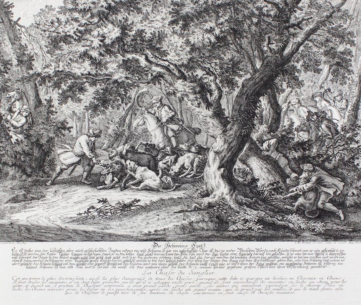 Große Abbildung Nr.1: 127-2444 Schweinejagd.: (Varia, Jagd, Ridinger)