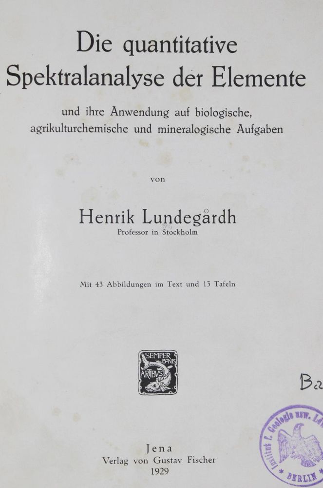 Große Abbildung Nr.1: 127-303 Lundegardh,H.: (Aus der Sammlung Professor Dr.Dr.Johannes Büttner Teil 1)