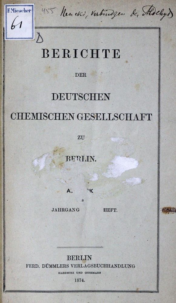 Große Abbildung Nr.1: 127-349 Nencki,M.: (Aus der Sammlung Professor Dr.Dr.Johannes Büttner Teil 1)