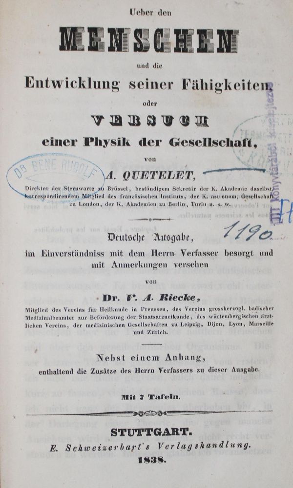 Große Abbildung Nr.1: 127-381 Quetelet,A.: (Aus der Sammlung Professor Dr.Dr.Johannes Büttner Teil 1)