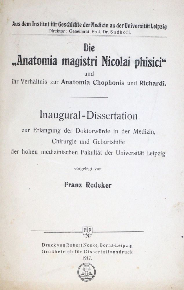 Große Abbildung Nr.2: 127-463 Sudhoff,(K.).: (Aus der Sammlung Professor Dr.Dr.Johannes Büttner Teil 1)