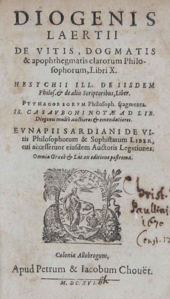 Große Abbildung Nr.1: 127-667 Diogenes Laertius.: (Alte Drucke, Handschriften und Theologie)