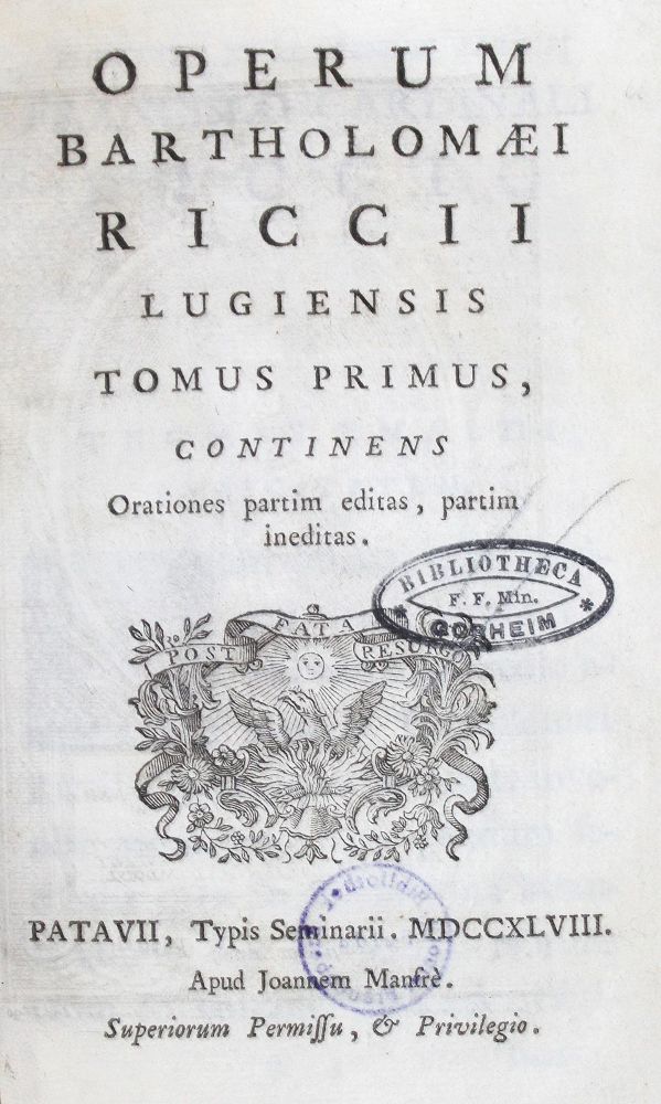 Große Abbildung Nr.1: 127-789 Ricci,B.: (Alte Drucke, Handschriften und Theologie)