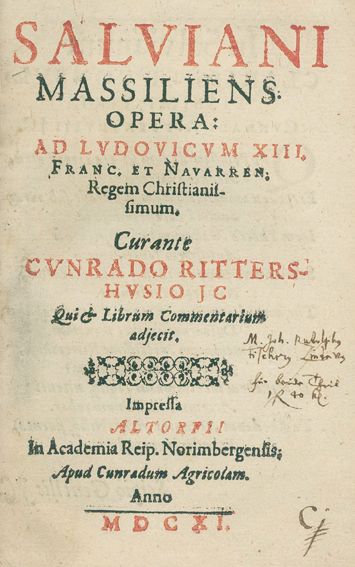 Große Abbildung Nr.1: 127-795 Salvianus von Marseille,: (Alte Drucke, Handschriften und Theologie)