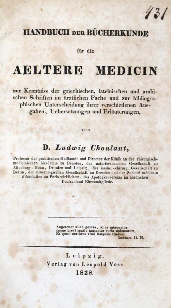 Große Abbildung Nr.1: 127-84 Choulant,L.: (Aus der Sammlung Professor Dr.Dr.Johannes Büttner Teil 1)